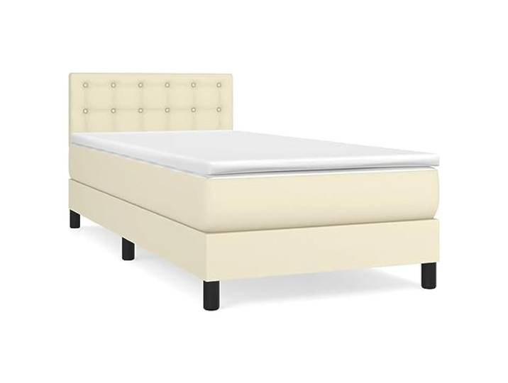 Makastle Boxspringbett mit Matratze Creme 90x200 cm Kunstleder-Bezug