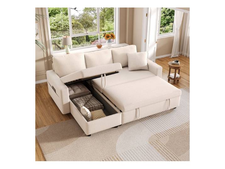 OKWISH Schlafsofa L-förmiges Sofa mit Stauraum, Set, mit Taschenaufbewahrung, links und rechts austauschbare Chaiselongue