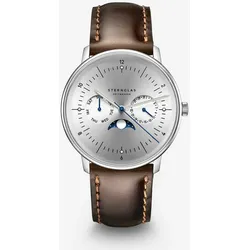 STERNGLAS - NAOS - MONDPHASE - silber - dunkelbraun / 38 MM