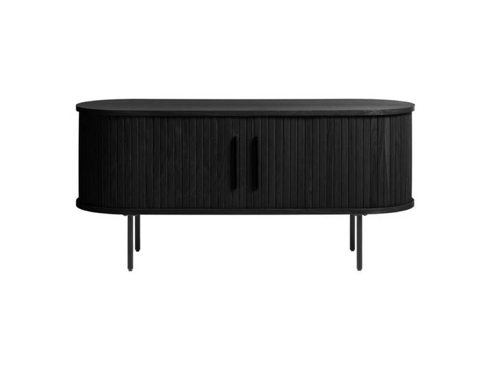 Trendstore Uriel Lowboard Lamellenoptik - Lamellen Eiche Furnier schwarz - 120 Wohnzimmer, Schiebetüren, Lamellen-Optik, Echtholzfurnier, vier Farben, Stauraum, Kabeldurchlass, leicht und luftig Modern, Zeitlos