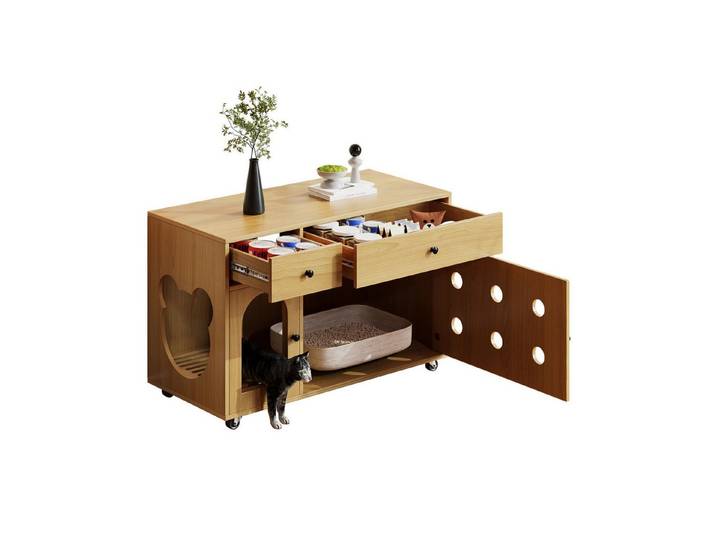Yorbay Mehrzweckschrank Katzentoilettenschrank mit Rollen verstecktes Katzenklo Möbel mit Stauraum geruchsarm Design Sideboard