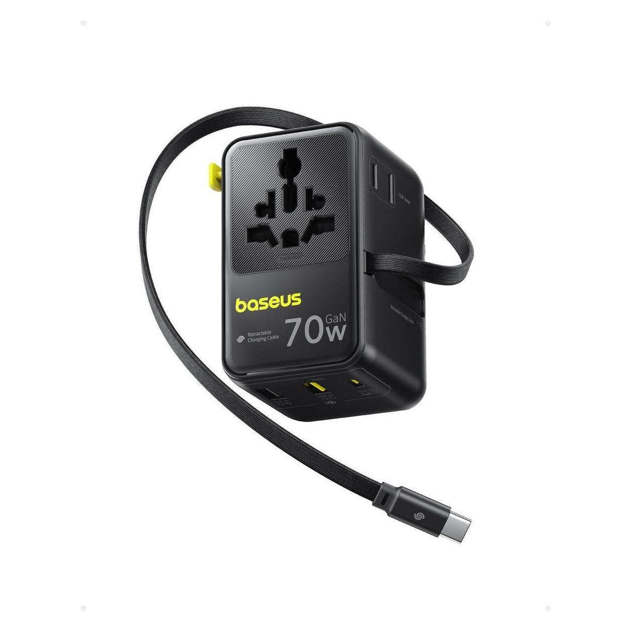 Baseus EnerCore CG11 Charger Retractable 2AC+2U + 70W Black (70 W, 6 Ports) (E0307E00)