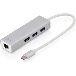 Digitus DA-70255 (USB-C, 4 Ports), Dockingstation + USB Hub, Grau