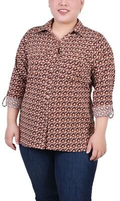 NY COLLECTION 3/4 Roll Tab Blouse With Pockets