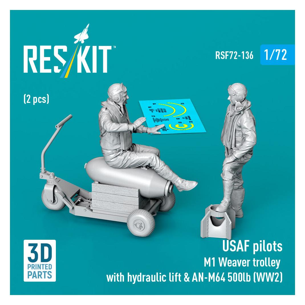 ResKit USAF pilots (2pcs) & M1 Weaver Hydraulic bomb lift & AN-M64 500lb (WW2) (3D Printed) (RSF72-0136)