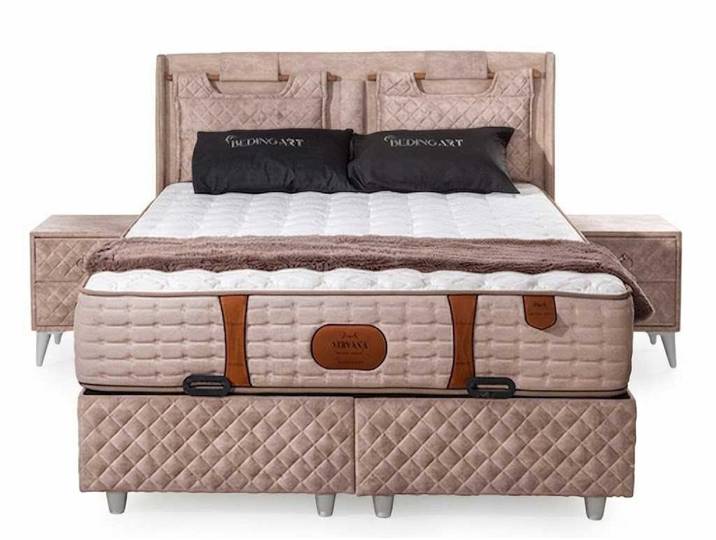 JVmoebel Schlafzimmer-Set Beiges Schlafzimmer Set Polsterbett Nachttische Quilt Design Modern, (Schlafzimmer-Set, 3-tlg., 3-tlg)