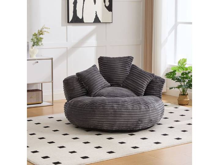 Pouf Salon Chambre Canapé paresseux vec trois coussins haut dossier pour Chambre Salon ou cinéma Maison velours côtelé gris foncé