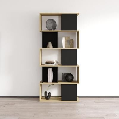 Meble Furniture Prato Modern 79-Inch Tall Bookcase with 5 Shelves - Two-Tone Matte Finish European Media Storage