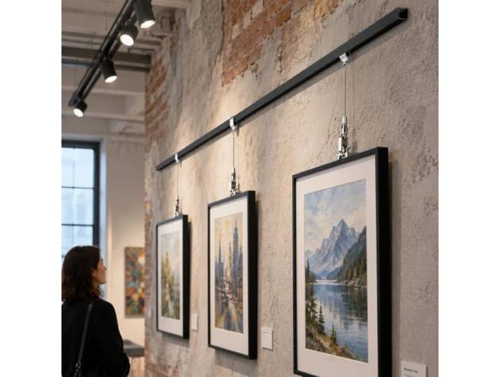 Flexibles System Zur Präsentation Kunstwerken, Hardware Bildmontage Bilderhängeschiene Mit Stahlkabel Und Verstellbaren Haken Für Zuhause/Büro/Galerie(2.5m Cable,67in/170cm rail)