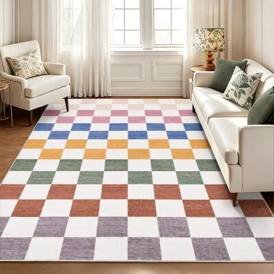 Garvee Washable Modern Geometric Checkered Area Rug