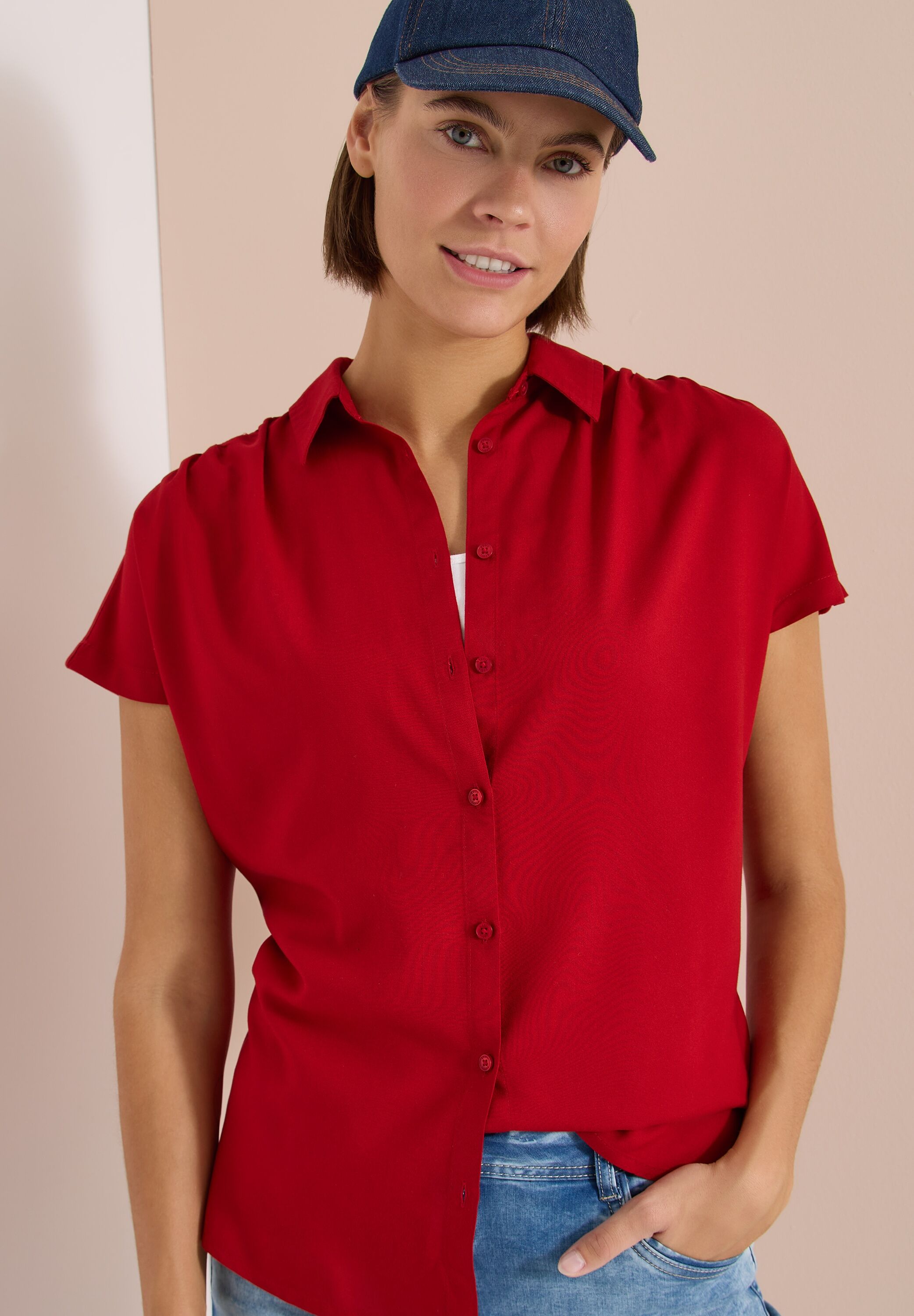 Hemdbluse CECIL, Damen, Gr. M (40), rot (tamarillo rot), Stoff, 100% Viskose, unifarben, klassisch normal, V-Ausschnitt, Bündchen, Blusen Hemdbluse, im Basic-Style