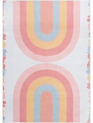 Well Woven Kids Rugs Crescent Rainbow Modern Machine Washable Area Rug