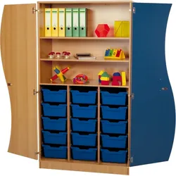 Hochschrank mit Wellentüren, 15 hohe ErgoTray Boxen & 2 Einlegeböden