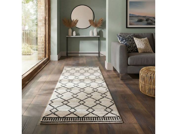 Tapis de couloir Allia Diamond 80 x 300cm Blanc/Noir