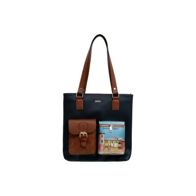 Umhängetasche DOGO "Multi Pocket Bag Shopper-Tasche Burano Island Damen", Damen, Gr. B/H/T: 36cm x 8cm onesize, blau, Kunstleder, Taschen Umhängetasche, Handgefertigt