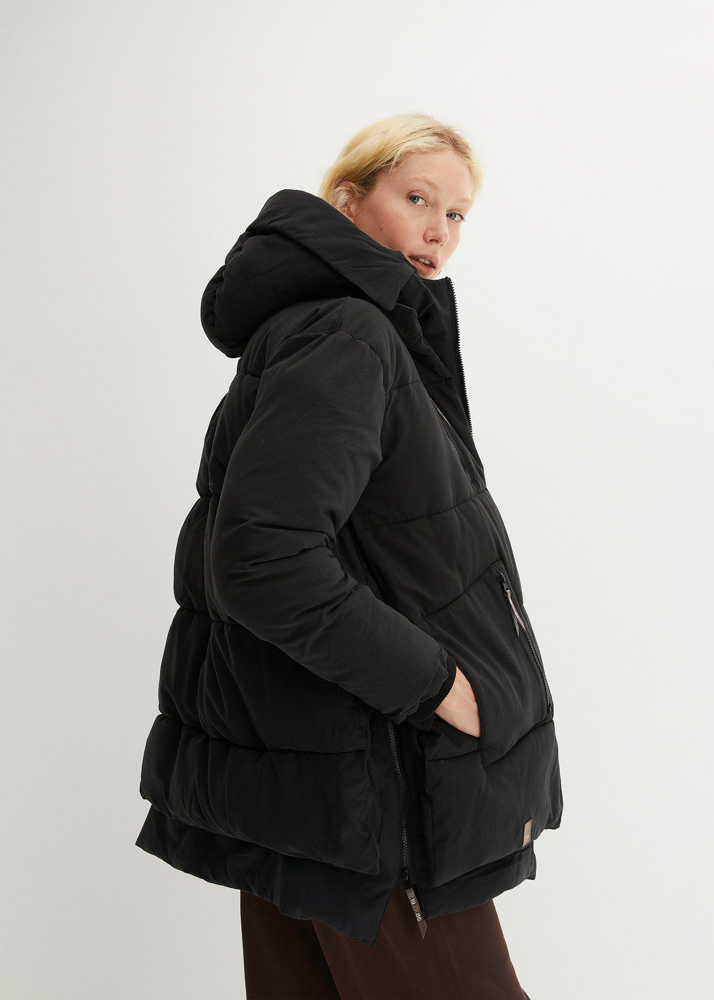bonprix Oversize Winterjacke mit Kapuze, schwarz, Gr.46, Wattierte Winterjacke mit Kapuze und Taschen