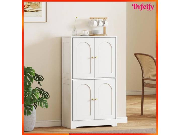 Buffet cuisine - AKOZON - 11997 - 4 portes cintrées - Étagères réglables - Blanc