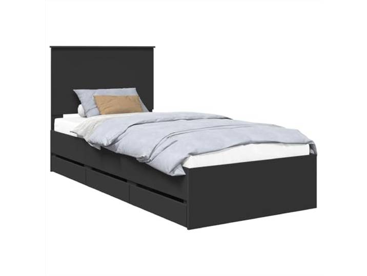 PUGYNBK Bettgestell Schwarz, 75 x 190 cm, Holz, Ingenieur Mit versteckten Schubladen, quadratischen Beinen, einfache Montage, integrierter Stauraum