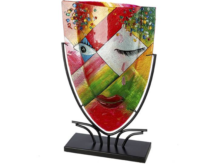 Tischvase CASABLANCA BY GILDE Gesichtsvase oval Dreaming orange H. 49 cm , orange, B:30cm H:49cm T:10,5cm, Glas, Metall, Vasen, Tischvase
