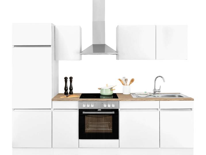 Küchenzeile, Spanplatte, Weiß, 270×206,8×60 cm, Mit Push-to-Open-Funktion, OPTIFIT Roth