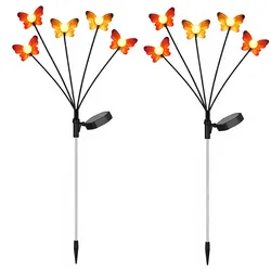 Steckleuchte Solarlampe LED Gartenleuchte Schmetterling mehrfarbig Erdspieß, Metall Kunststoff, LED, H 68 cm, 2er Set