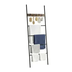 Relaxdays Handtuchleiter mit 4 Sprossen & 5 Haken Braun,Schwarz