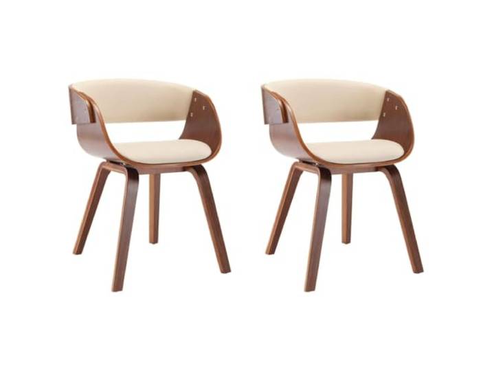 POUFGDR Essstühle, cremefarben, gebogenes Holz und Kunstleder, 2 Stück Weiche Polsterung, stabiler Holzrahmen, zeitgenössisches Design, cremefarbenes Kunstleder, gebogenes Holz