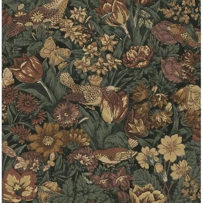 Seabrook Designs Bird Floral Pre-Pasted Wallpaper - 20.5 in. W x 33 ft. L