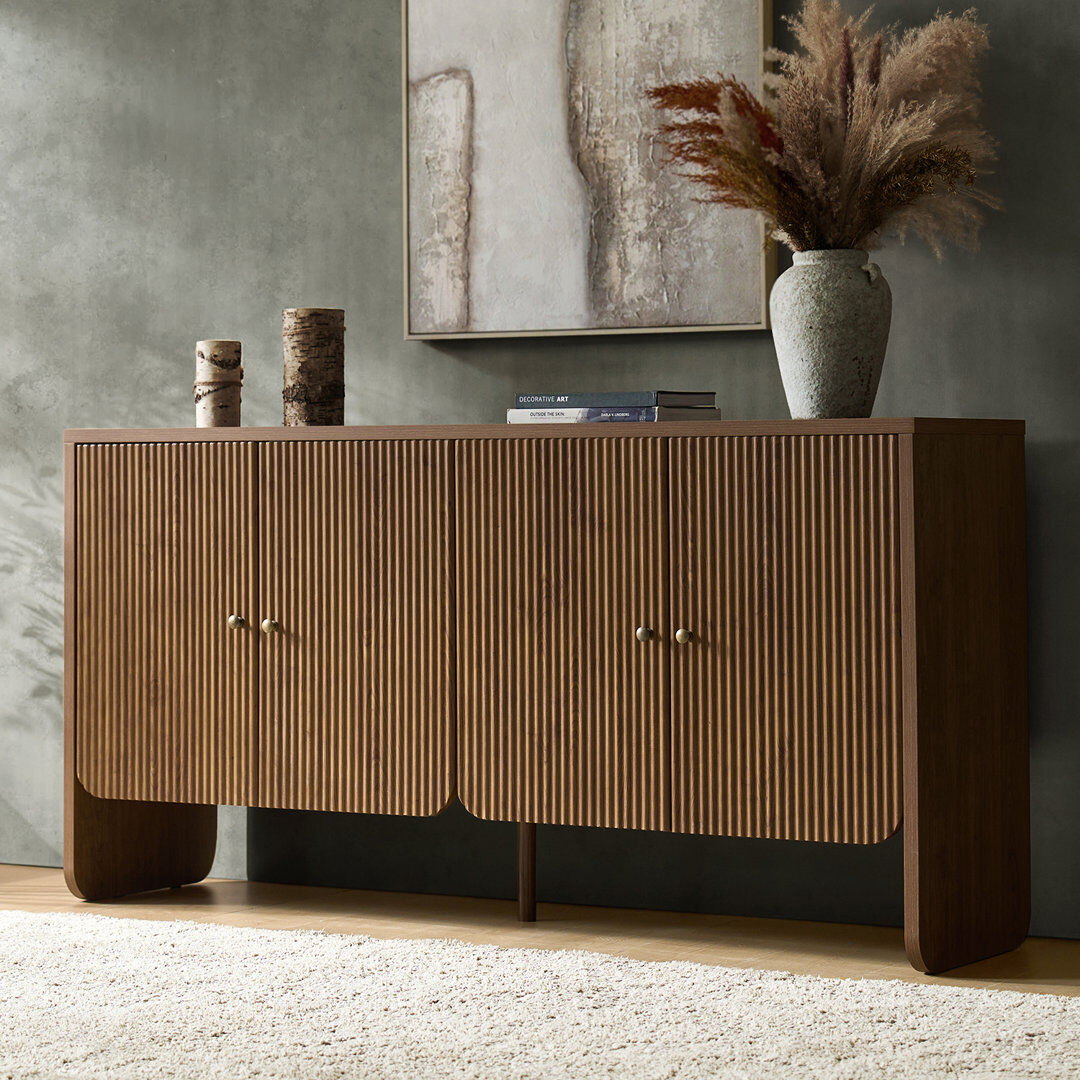 Karat Home Inc 160 cm Wide Modern 4 Door Fluted Sideboard with Cable Management Walnut 80.65cm H X 160.02cm W X 40.01cm D