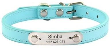 Uplift Essentials Executive Personalized ID Leather Pet Collar light Blue l