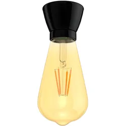 ledscom.de E27 Porzellan Lampen-Fassung MINZ, rund, schwarz, inkl. E27 Lampe Retro gold 3,83W extra-warm-weiß 489lm