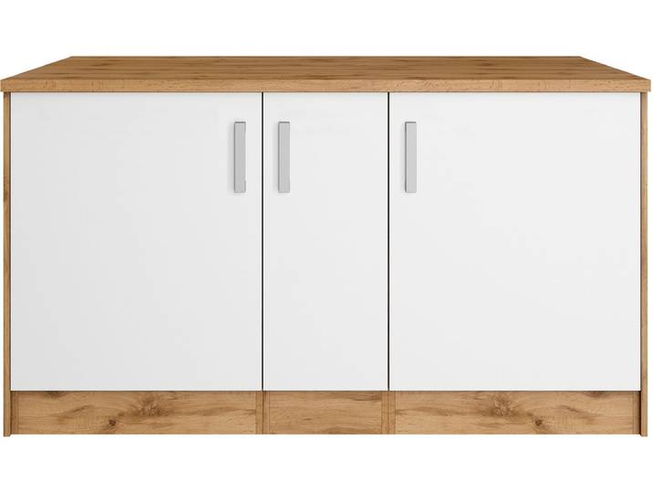 Kücheninsel KOCHSTATION KS-Toronto , weiss (küche: weiß, front: weiß, korpus: wotaneichefarben, arbeitsplatte: wotaneichefarben), B:153cm H:85cm T:100cm, Komplettküchen-Sets, Kücheninsel, Breite 153 cm, MDF-Fronten, Flaschenregal