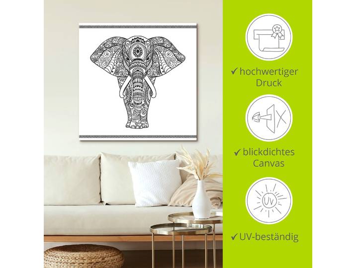 Leinwandbild ARTLAND Elefant in Mandala , weiss (farbe bild(er): weiß), B:70cm H:70cm, Bilder, Leinwandbild, auf Holzrahmen gespannt