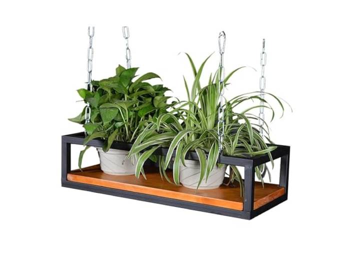 Whnoorher Deckenregal, Schwarzes Decken-Hängeregal, Metall-Küchen-Topfregal mit Leitplanke, moderner, einfacher hängender Decken-Weinhalter für Heimdekoration, Restaurant(100x25x15cm)