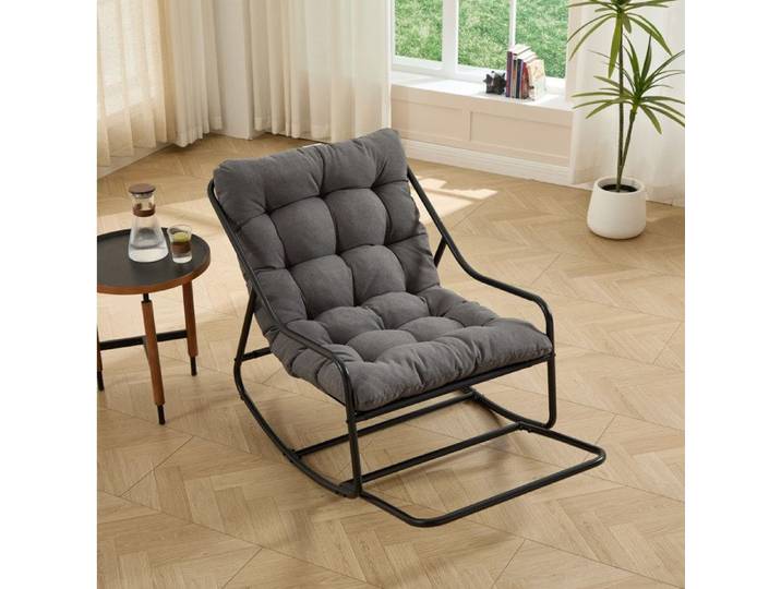 VUENOR Fauteuil à bascule gris en acier – coussin épais et montage facile
