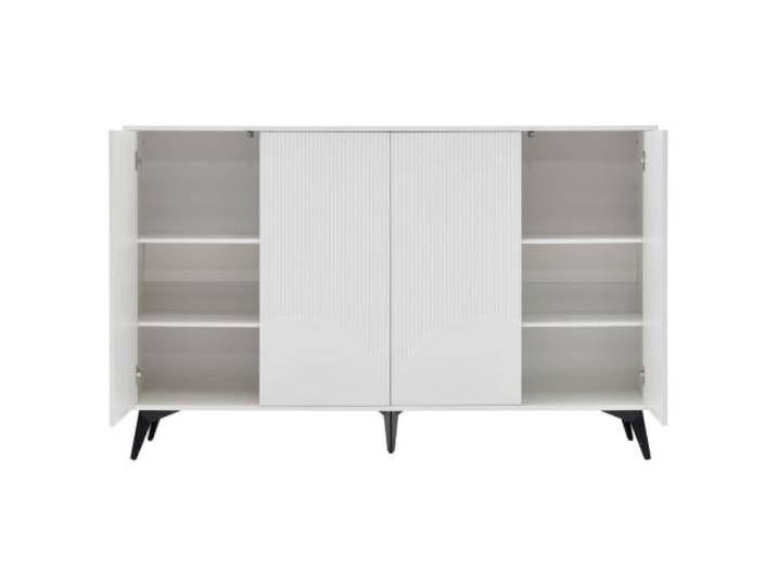 Weißes Sideboard 160 cm mit 4 Türen und verstellbaren Böden Spanplatte, 150x35x80 cm, 2 Türen, 3 Schubladen, LED-Beleuchtung per App steuerbar, USB-Speisung (5V 2A), Kippschutz