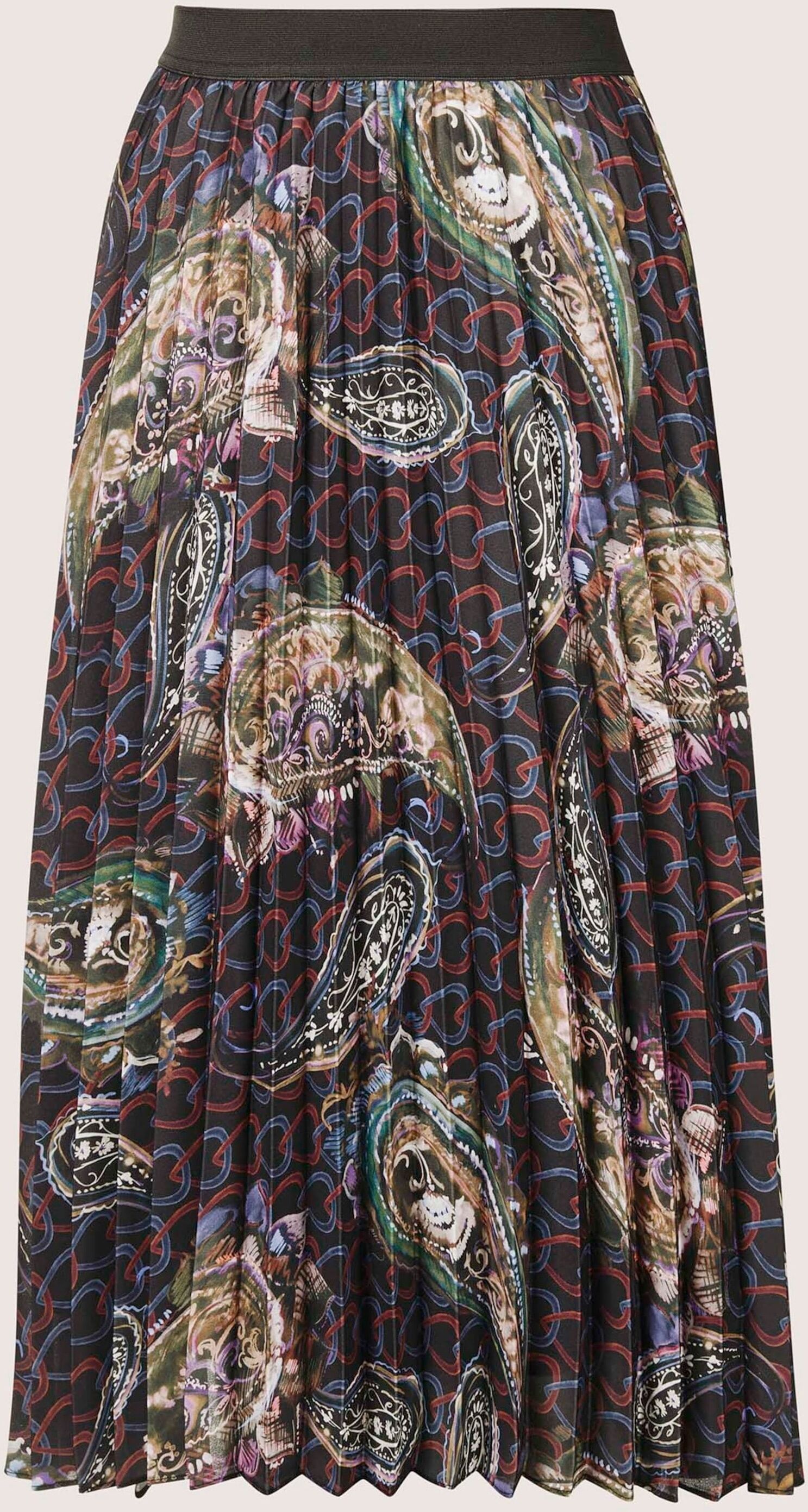 Midirock MADELEINE "Plisseerock Eleganter Midirock mit Paisley-Design", Damen, Gr. 46, schwarz (multicolor, schwarz), Obermaterial: 100% Polyester PES., Modern, normal, Röcke Midirock