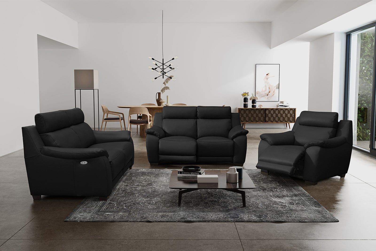 home24 Bankoba Domna 2-zitsbank met relaxfunctie, zwart echt leer, modern, B/D/H: 169 x 98 x 97 cm