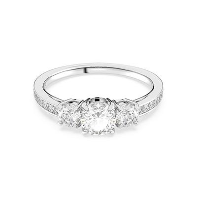 Fingerring SWAROVSKI "Stilla Round Attract" Gr. 58, silber (metallfarben, kristallweiß), Fingerringe, Damen, 58, Metall, Fingerring, mit Swarovski Kristall