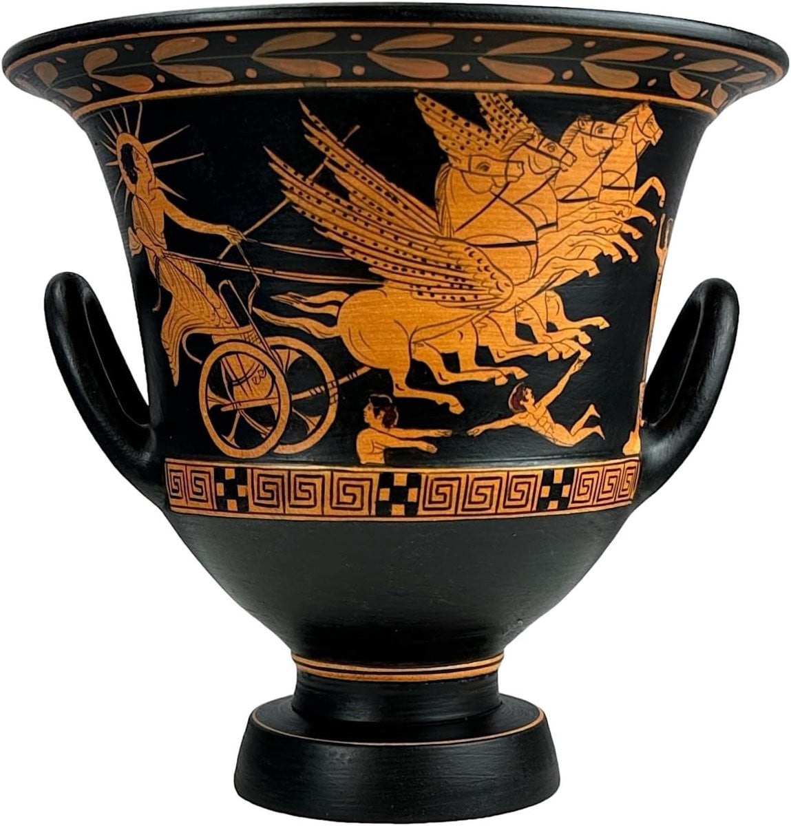 Handgeschilderde Griekse Keramische Krater Vaas - Rood - Hoogte: 25 cm