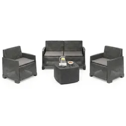 Dmora Outdoor-Lounge-Set Dbalestrer, Gartenkomposition mit 2 Sesseln, 1 Sofa und 1 Aufbewahrungstisch, 100 % Made in Italy, Anthrazit