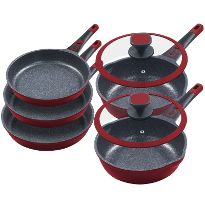 Pfannen-Set KING "»Moonscape 5er«, inkl. 2 Glasdeckel", rot, Pfannen, Induktion, abnehmbarer Griff, MOONSCAPE-Beschichtung