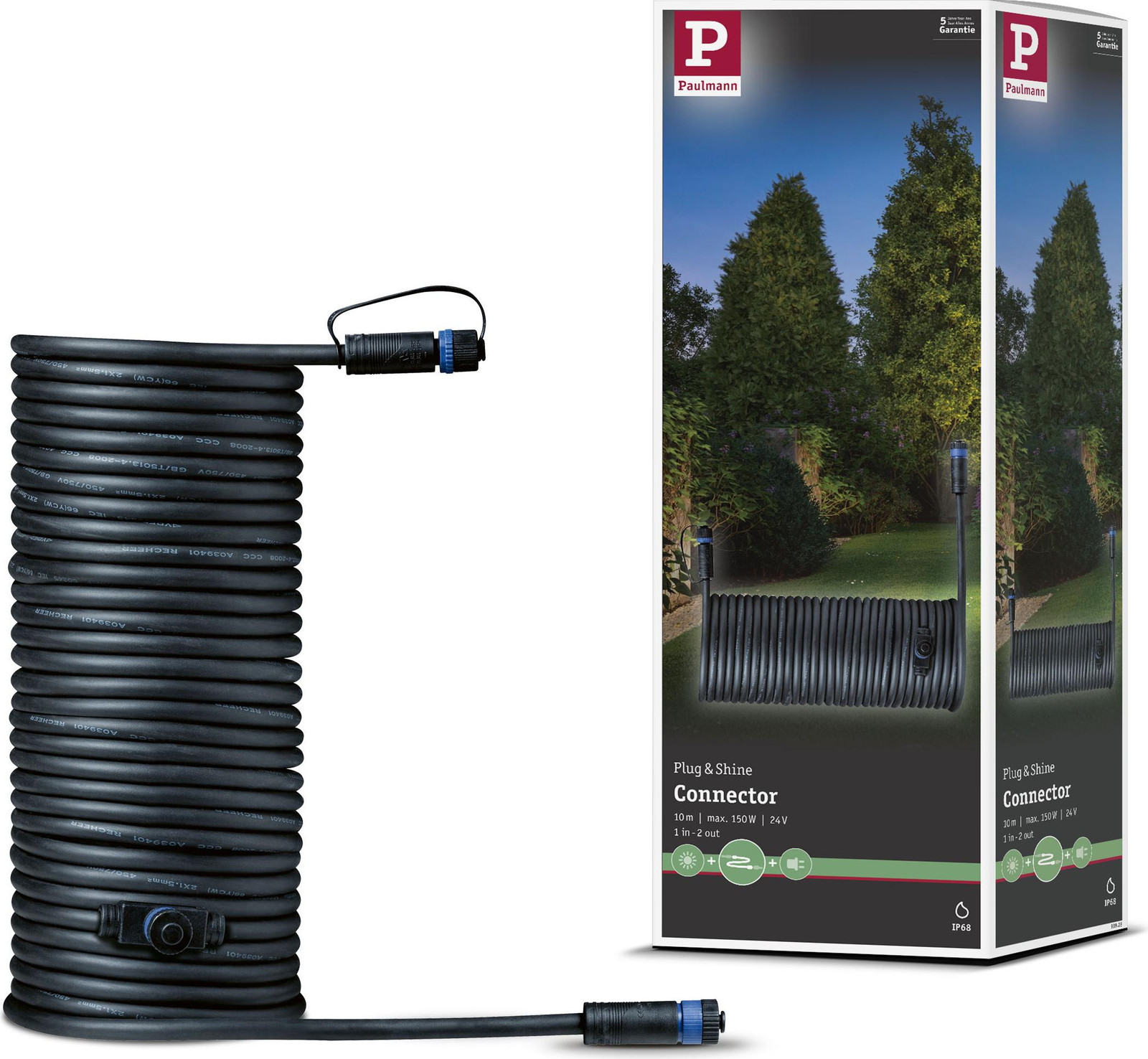Paulmann Plug & Shine Kabel met 2 aansluitingen, 10 meter