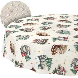 Weihnachtstischdecke Stofftischdecke Tischwäsche Tischdecke abwaschbar Tischtuch Baumwolle Polyester Weihnachtsmann - Rund 100 cm, Schnittkante