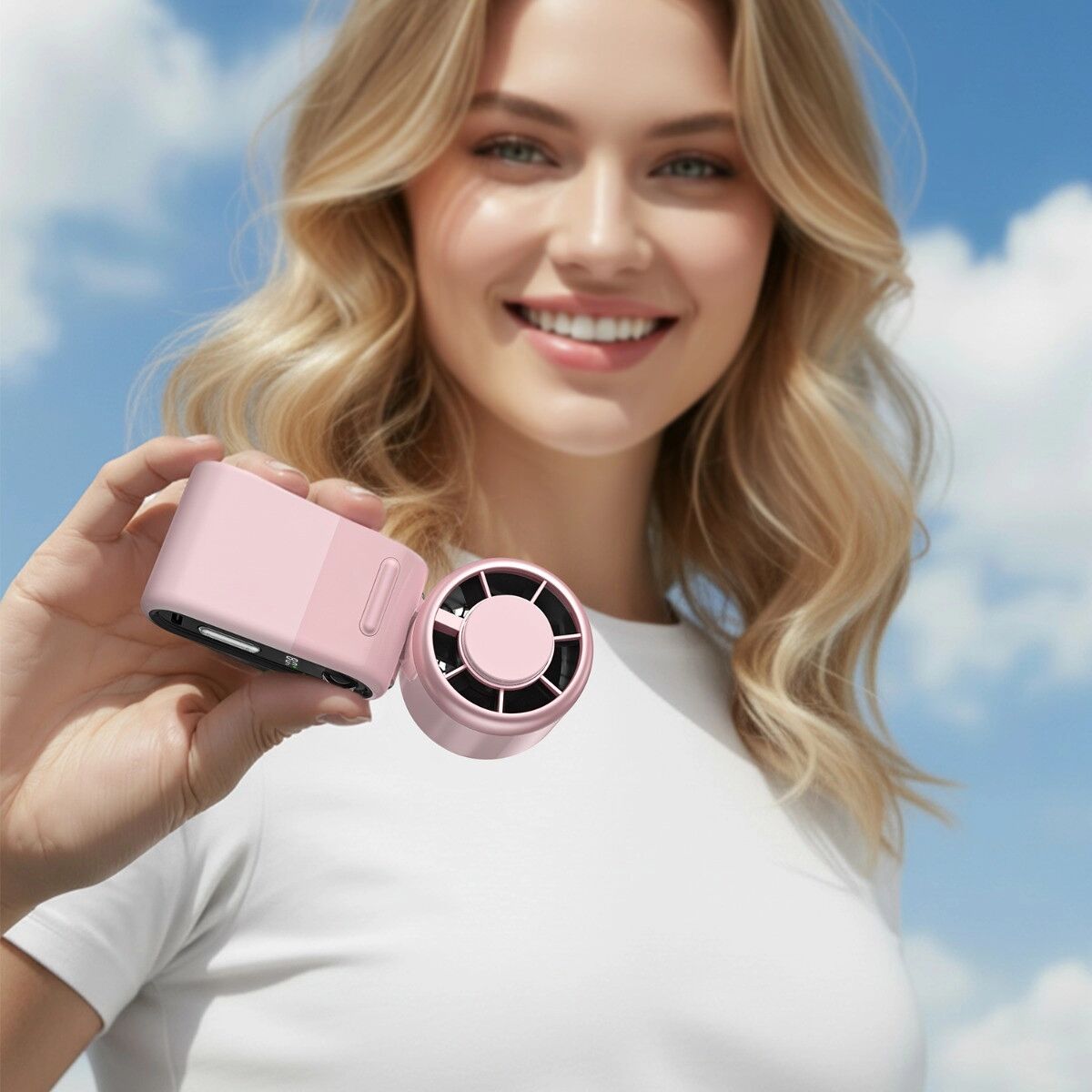 INF 3-in-1 klappbarer Handventilator (Keine Eis-Kühlung) — USB wiederaufladbar, digitales Display, 5 Stufen, 3000mAh Rosa