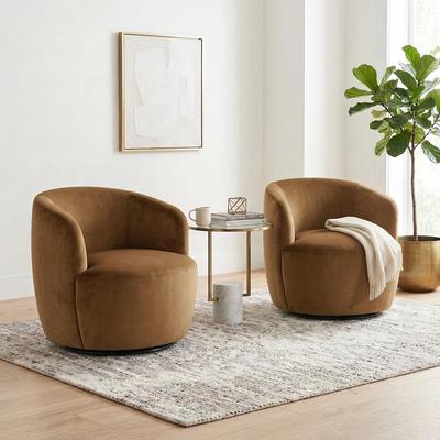 Housely "26.5"" Wide Velvet Small Swivel Barrel Accent Chair(Set of 2)"