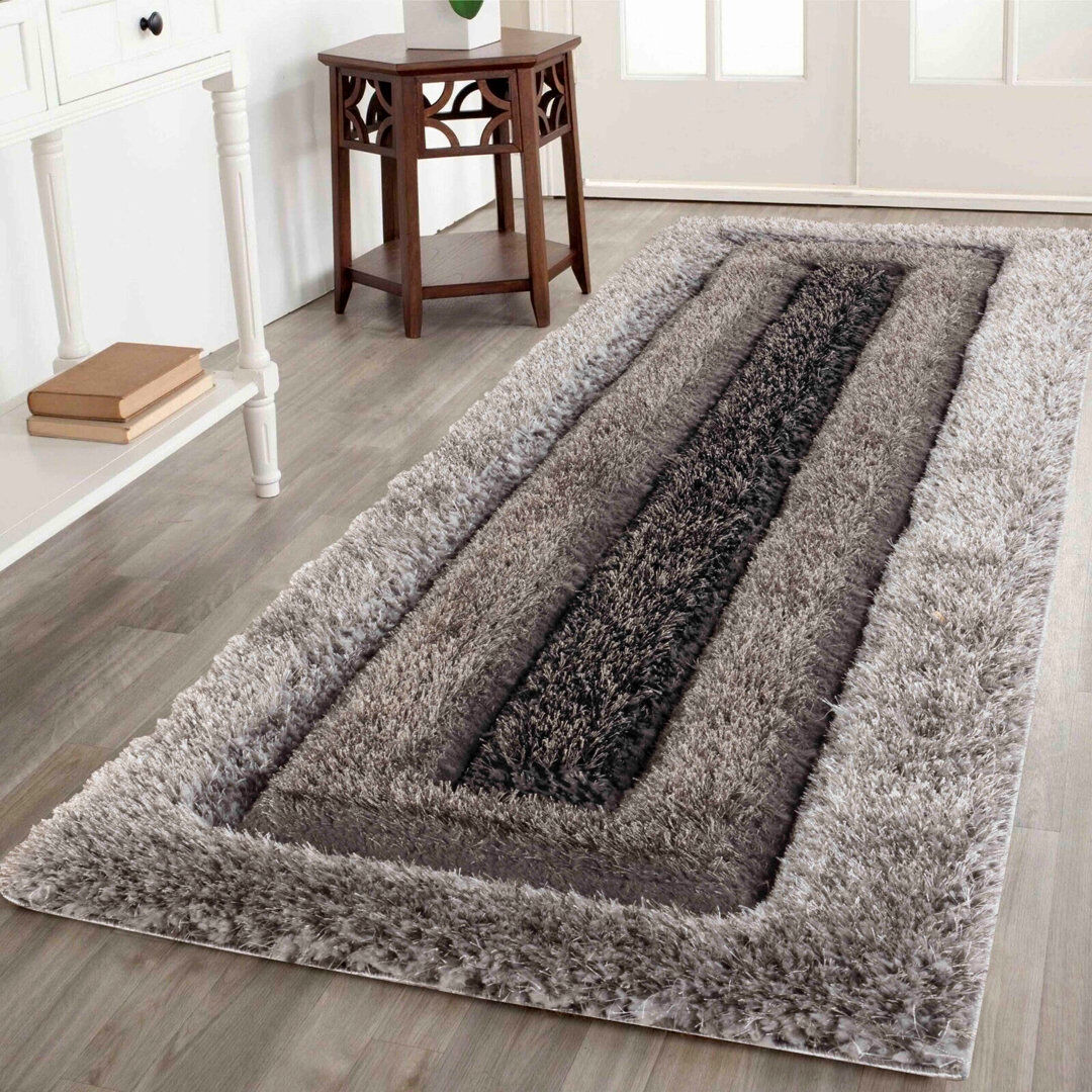 Ivy Bronx Kiawah Geometric Shag Grey/Black Runner 60 x 220cm