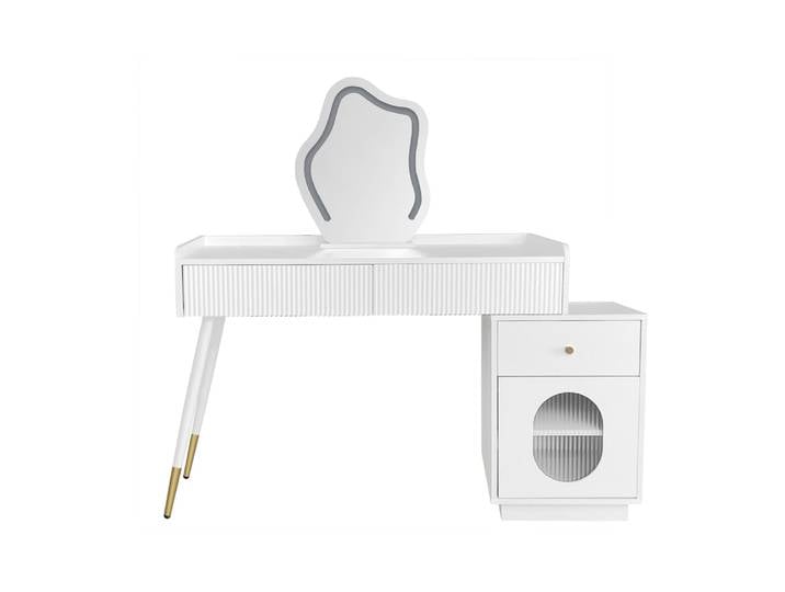 Coiffeuse miroir led ondulé, grand rangement, 3 tiroirs, 1 porte