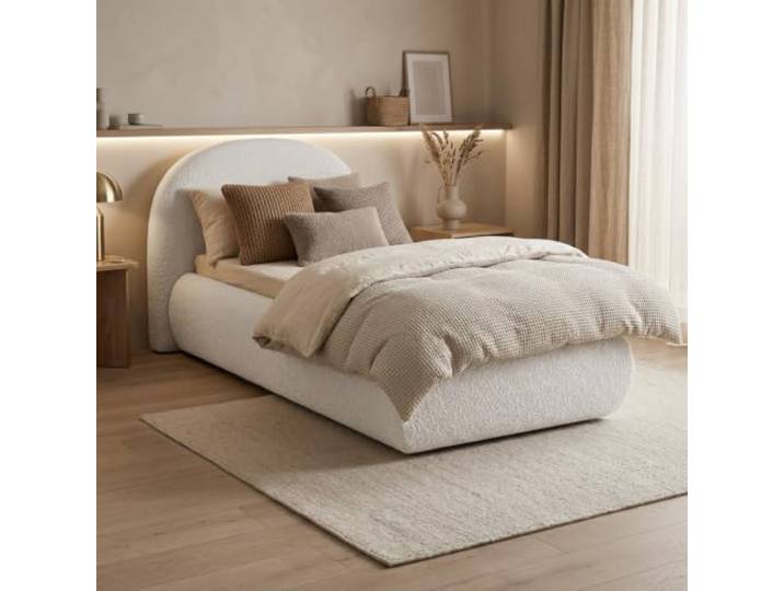 BEAUTY SOFA Polsterbett MOTTI 90x200 cm Creme (Catch me01) ohne Matratze 90x200 cm, Mit Bettkasten, Bouclé-Stoff