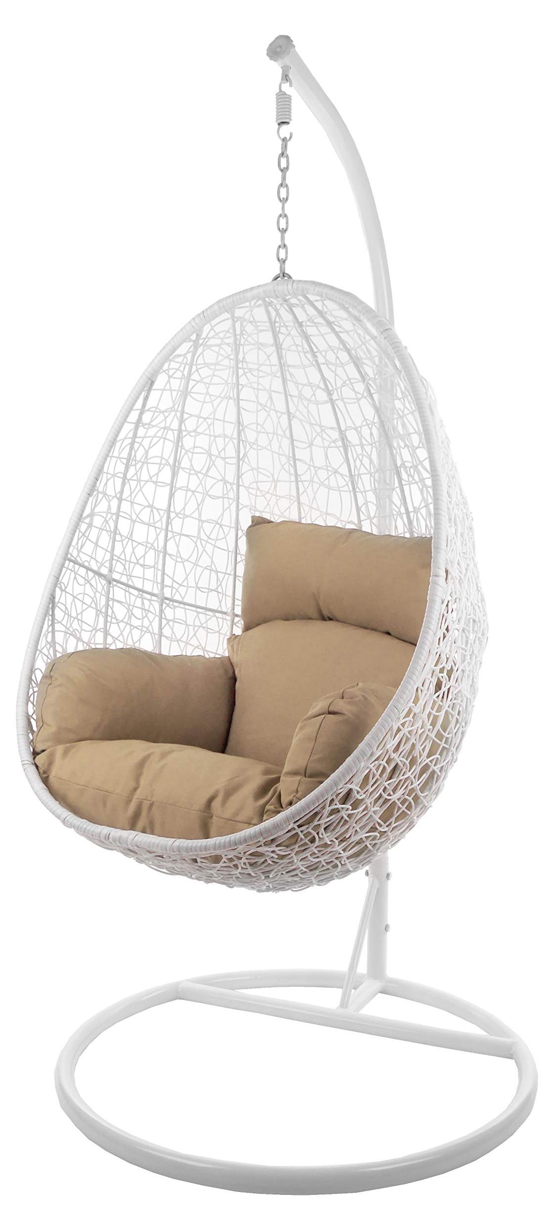 Hängestuhl mit Gestell und Kissen, Beige - 104 cm hoch - Rattan, Metall, Kunststoff
